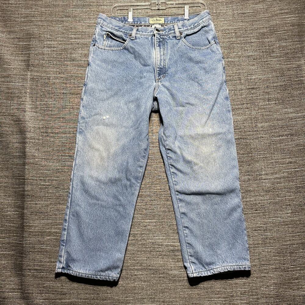 L.L. Bean Jeans Men's Size 34x25 Blue Flannel Lined Straight Classic Work 100220